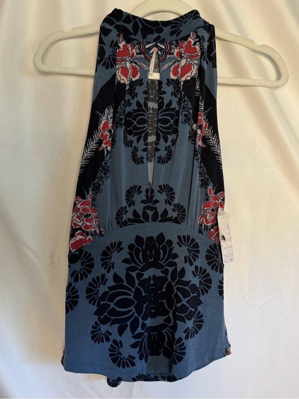 NWT Free People Summery Beachy Whimsy Blue Floral Halter Top Deep V Neck